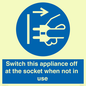 MV10455: Switch this appliance off at the socket when not in use
