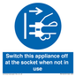 MV10455: Switch this appliance off at the socket when not in use