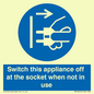 MV10455: Switch this appliance off at the socket when not in use