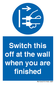 MV10457: Switch this off at the wall when you are finished