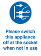 MV10498: Please switch this appliance off at the socket when not in use