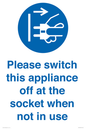MV10498: Please switch this appliance off at the socket when not in use