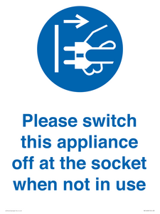 MV10498: Please switch this appliance off at the socket when not in use