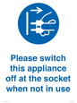 MV10498: Please switch this appliance off at the socket when not in use