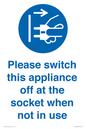 MV10498: Please switch this appliance off at the socket when not in use