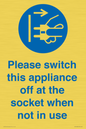 MV10498: Please switch this appliance off at the socket when not in use
