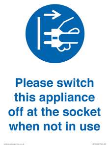 MV10498: Please switch this appliance off at the socket when not in use