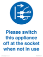 MV10498: Please switch this appliance off at the socket when not in use