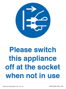 MV10498: Please switch this appliance off at the socket when not in use