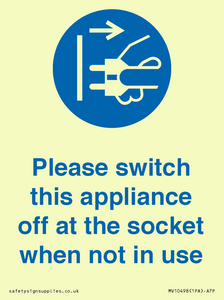 MV10498: Please switch this appliance off at the socket when not in use