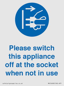 MV10498: Please switch this appliance off at the socket when not in use