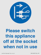MV10498: Please switch this appliance off at the socket when not in use