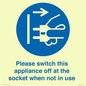 MV10498: Please switch this appliance off at the socket when not in use