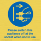 MV10498: Please switch this appliance off at the socket when not in use
