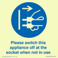 MV10498: Please switch this appliance off at the socket when not in use