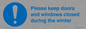 MV10504: Please keep doors and windows closed during the winter