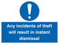 MV12315: Any incidents of theft will result in instant dismissal