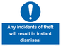 MV12315: Any incidents of theft will result in instant dismissal