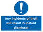 MV12315: Any incidents of theft will result in instant dismissal