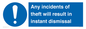 MV12315: Any incidents of theft will result in instant dismissal