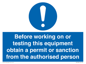 MV13085: Before working on or testing this equipment obtain a permit