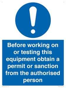 MV13085: Before working on or testing this equipment obtain a permit