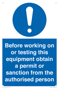 MV13085: Before working on or testing this equipment obtain a permit