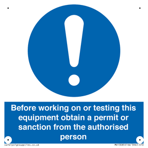 MV13085: Before working on or testing this equipment obtain a permit