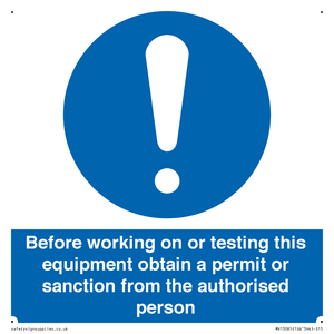 MV13085: Before working on or testing this equipment obtain a permit