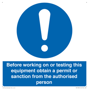 MV13085: Before working on or testing this equipment obtain a permit