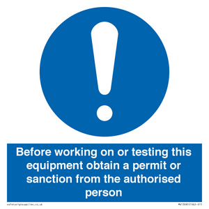 MV13085: Before working on or testing this equipment obtain a permit