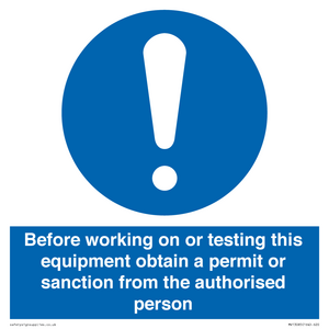 MV13085: Before working on or testing this equipment obtain a permit