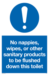 MV5723: No sanitary products to be flushed down this toilet Mandatory Sign
