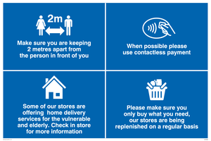 MV5983: Store sign, social distancing, stock, local delivery, contactless payment