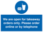 MV6012: We are open for takeaway orders only. Please order online or by telephone