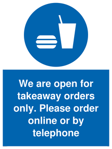 MV6012: We are open for takeaway orders only. Please order online or by telephone