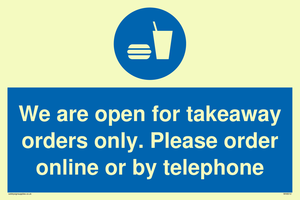 MV6012: We are open for takeaway orders only. Please order online or by telephone