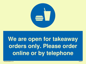 MV6012: We are open for takeaway orders only. Please order online or by telephone