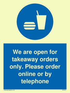 MV6012: We are open for takeaway orders only. Please order online or by telephone