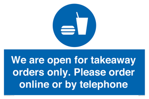 MV6012: We are open for takeaway orders only. Please order online or by telephone