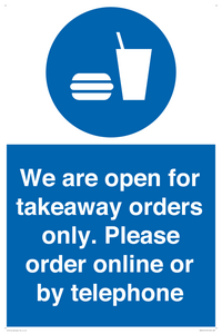 MV6012: We are open for takeaway orders only. Please order online or by telephone