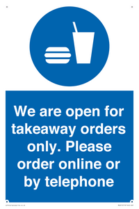 MV6012: We are open for takeaway orders only. Please order online or by telephone