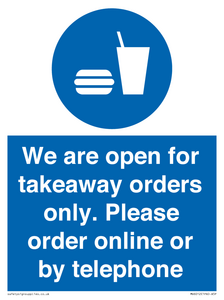 MV6012: We are open for takeaway orders only. Please order online or by telephone