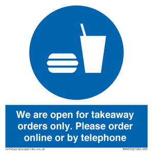 MV6012: We are open for takeaway orders only. Please order online or by telephone