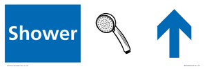 NV14329: Shower Illustrated Dementia Friendly Sign NHS Style Blue with arrows