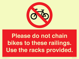 PA13150: Please do not chain bikes to these railings. Use the racks provided.