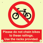 PA13150: Please do not chain bikes to these railings. Use the racks provided.