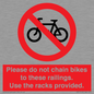 PA13150: Please do not chain bikes to these railings. Use the racks provided.