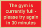 PA6191: The gym is currently full - please try again in 30 minutes