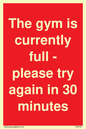 PA6191: The gym is currently full - please try again in 30 minutes